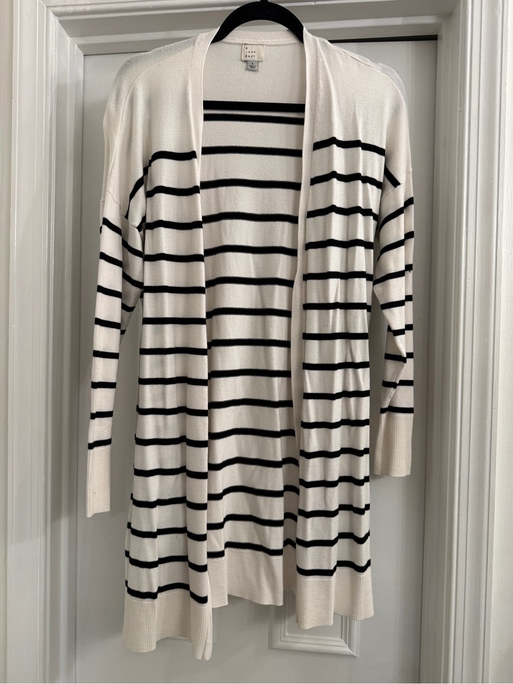 a new day White and Black Striped Open-Front Cardigan